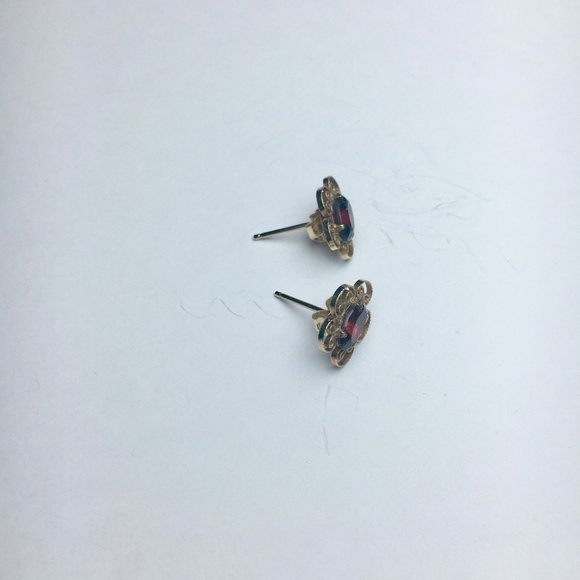 Ruby and Gold Filagree  Earrings 14K - Picture 3 of 7